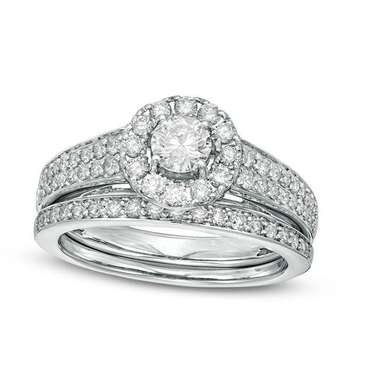 1.0 CT. T.W. Certified Natural Diamond Frame Bridal Engagement Ring Set in Solid 14K White Gold (I/I1)