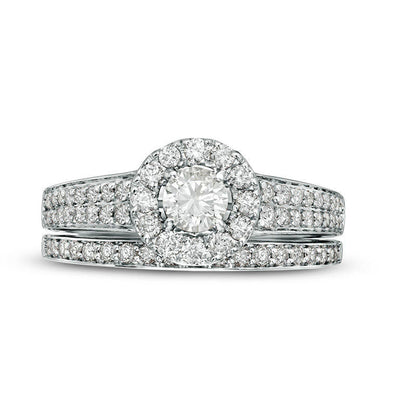 1.0 CT. T.W. Certified Natural Diamond Frame Bridal Engagement Ring Set in Solid 14K White Gold (I/I1)