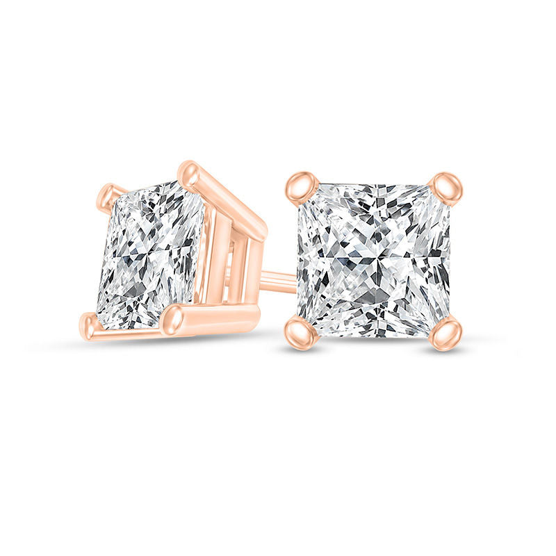 0.5 CT. T.W. Certified Princess-Cut Diamond Solitaire Stud Earrings in 14K Rose Gold (I/SI2)
