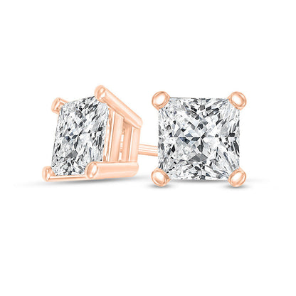 0.5 CT. T.W. Certified Princess-Cut Diamond Solitaire Stud Earrings in 14K Rose Gold (I/SI2)