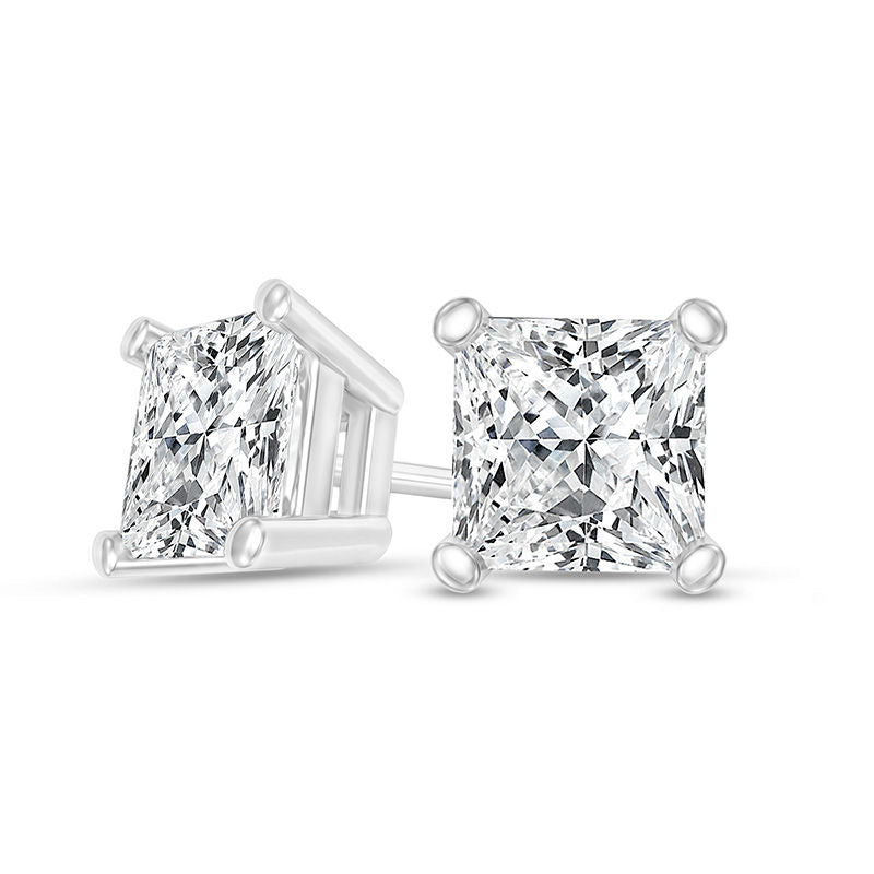 0.5 CT. T.W. Certified Princess-Cut Diamond Solitaire Stud Earrings in 14K White Gold (I/SI2)