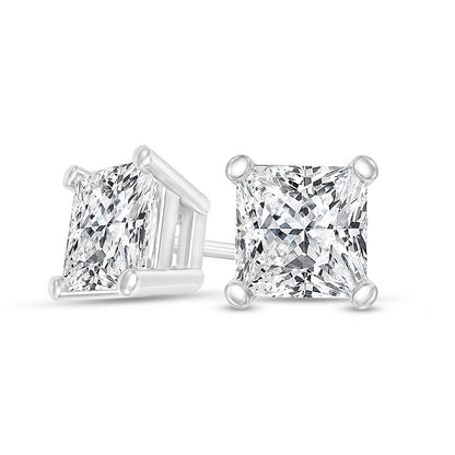 0.5 CT. T.W. Certified Princess-Cut Diamond Solitaire Stud Earrings in 14K White Gold (I/SI2)