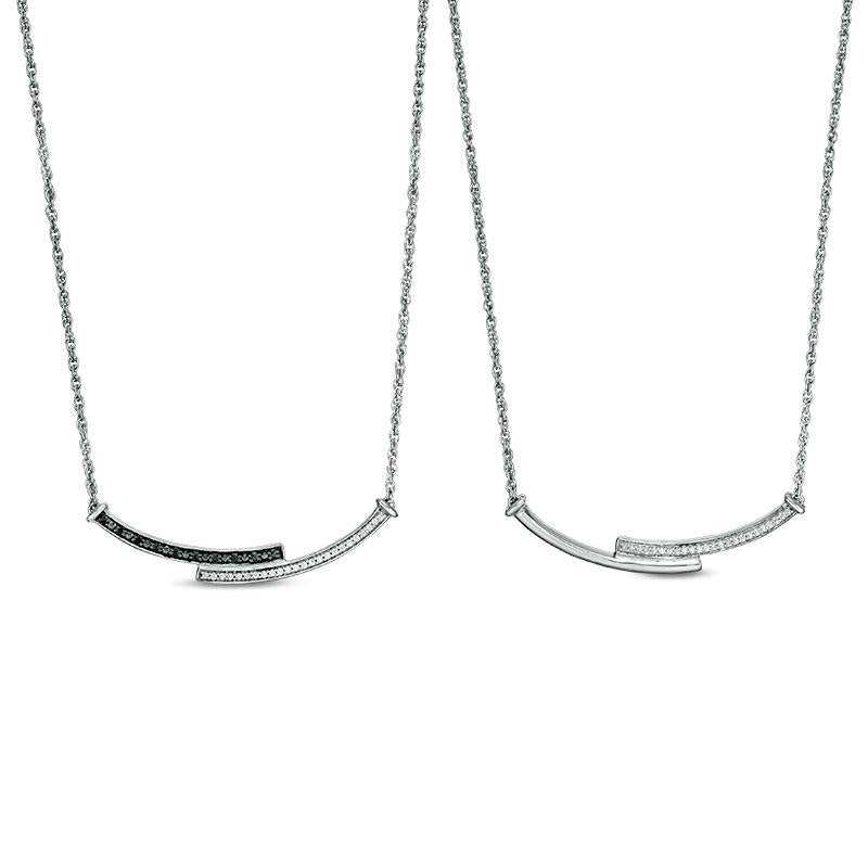 0.2 CT. T.W. Enhanced Black and White Natural Diamond Reversible Curved Bypass Bar Necklace in Sterling Silver - 16.58