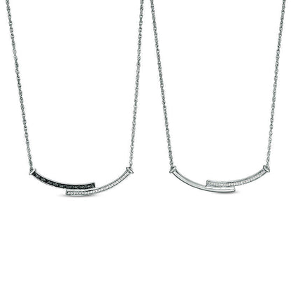 0.2 CT. T.W. Enhanced Black and White Natural Diamond Reversible Curved Bypass Bar Necklace in Sterling Silver - 16.58