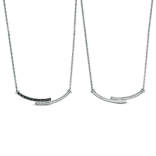 0.2 CT. T.W. Enhanced Black and White Natural Diamond Reversible Curved Bypass Bar Necklace in Sterling Silver - 16.58