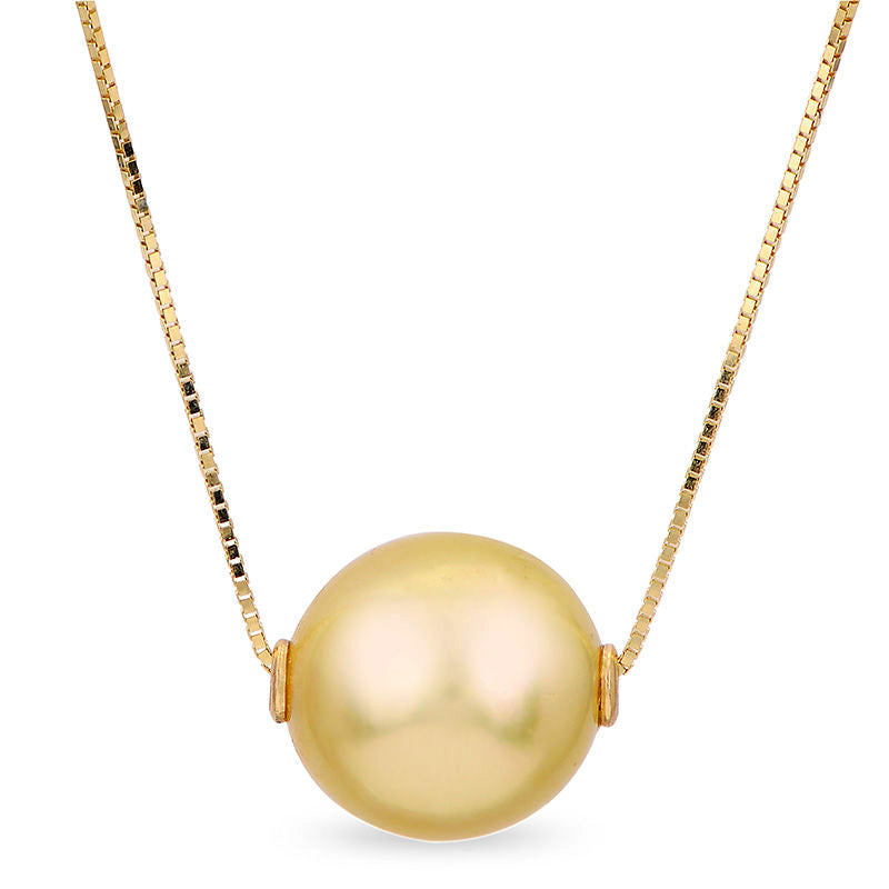 9.0 - 10.0mm Golden Cream Cultured South Sea Pearl Necklace in 14K Gold - 17.5