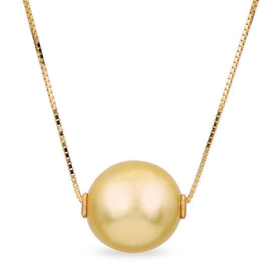 9.0 - 10.0mm Golden Cream Cultured South Sea Pearl Necklace in 14K Gold - 17.5