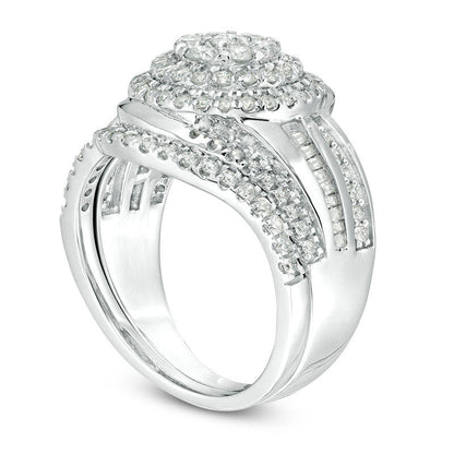 1.25 CT. T.W. Composite Natural Diamond Double Frame Bypass Bridal Engagement Ring Set in Solid 10K White Gold