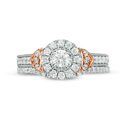 0.88 CT. T.W. Natural Diamond Frame Bridal Engagement Ring Set in Solid 10K Two-Tone Gold