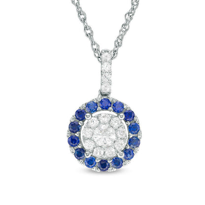 Lab-Created Blue and White Sapphire Double Frame Pendant in Sterling Silver