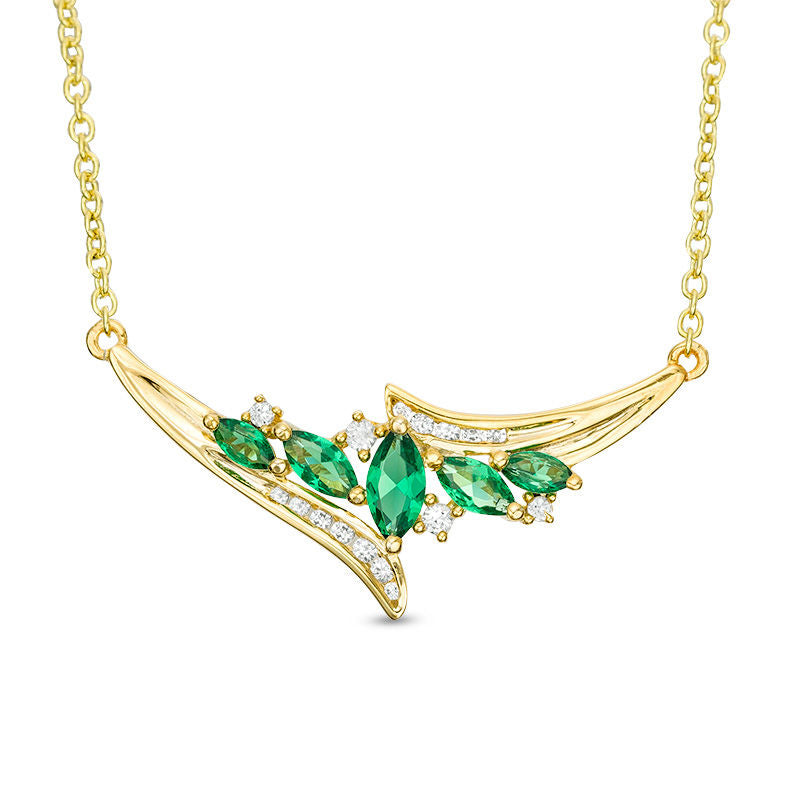 Marquise Lab-Created Emerald and White Sapphire Bypass Necklace in Sterling Silver with 14K Gold Plate - 15.75