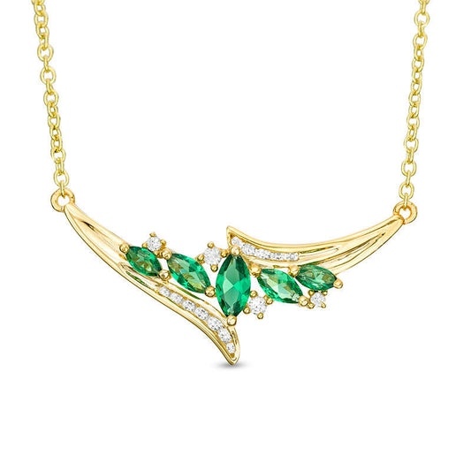 Marquise Lab-Created Emerald and White Sapphire Bypass Necklace in Sterling Silver with 14K Gold Plate - 15.75