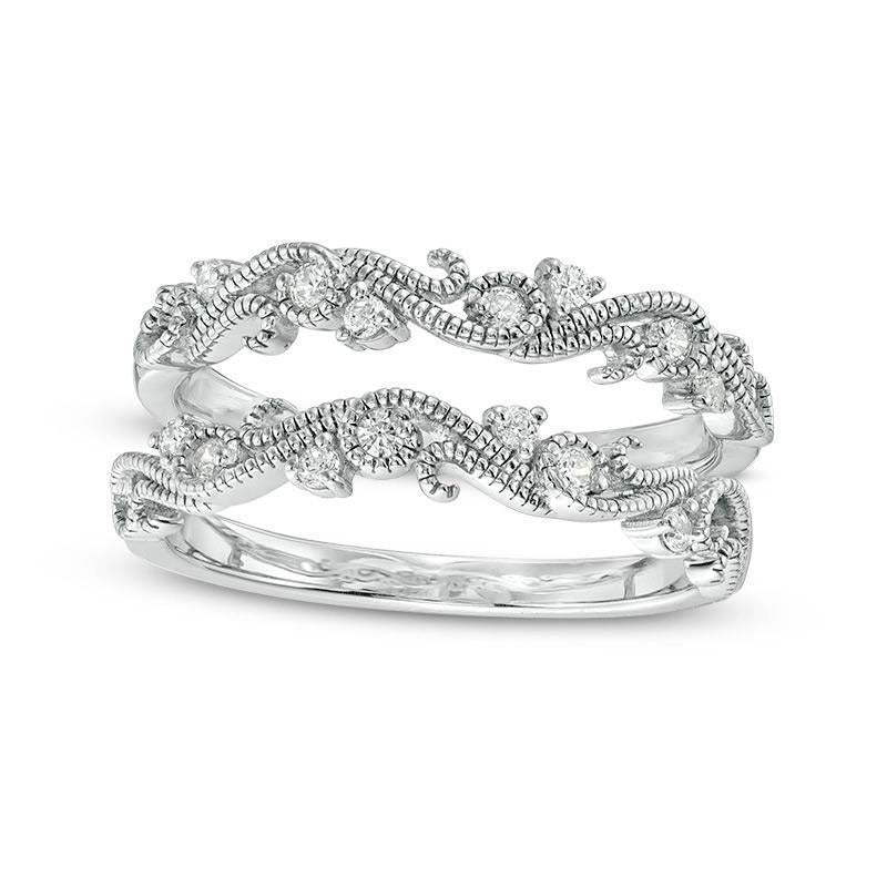 0.17 CT T.W. Natural Diamond Scroll Filigree Antique Vintage-Style Ring Solitaire Enhancer in Sterling Silver