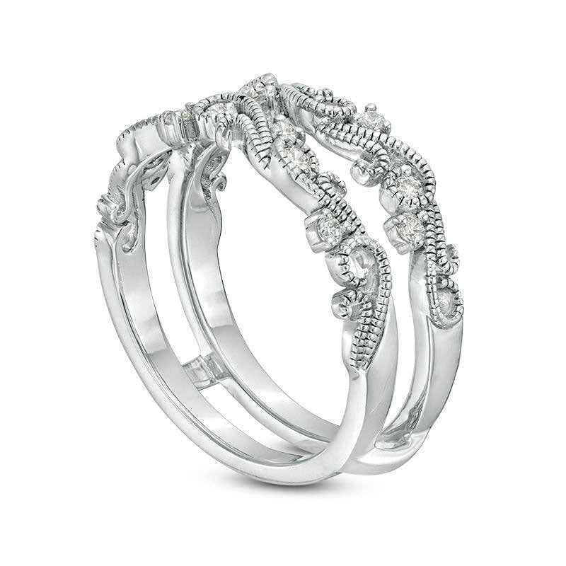 0.17 CT T.W. Natural Diamond Scroll Filigree Antique Vintage-Style Ring Solitaire Enhancer in Sterling Silver