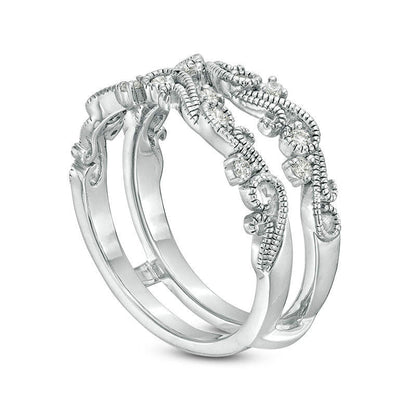 0.17 CT T.W. Natural Diamond Scroll Filigree Antique Vintage-Style Ring Solitaire Enhancer in Sterling Silver