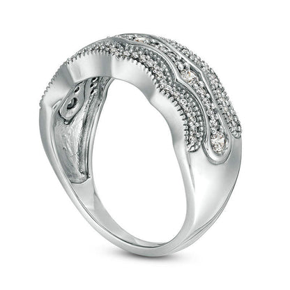 0.50 CT. T.W. Natural Diamond Multi-Row Concave Antique Vintage-Style Band in Solid 10K White Gold