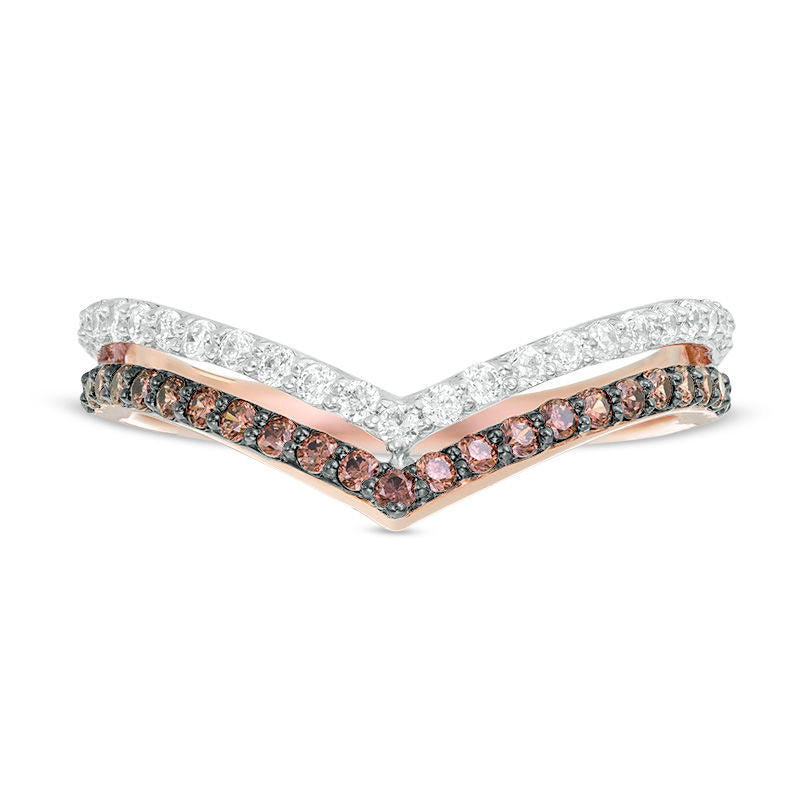 0.50 CT. T.W. Enhanced Champagne and White Natural Diamond Two Row Chevron Band in Solid 10K Rose Gold