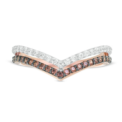 0.50 CT. T.W. Enhanced Champagne and White Natural Diamond Two Row Chevron Band in Solid 10K Rose Gold