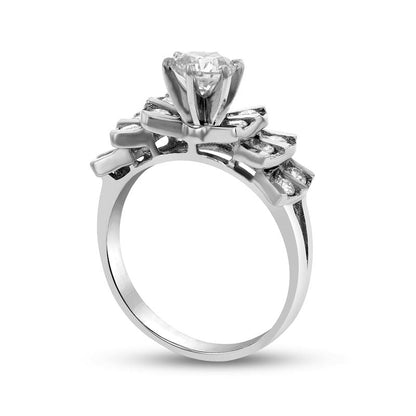 0.88 CT. T.W. Natural Diamond Bow Shank Engagement Ring in Solid 14K White Gold (I/SI2)