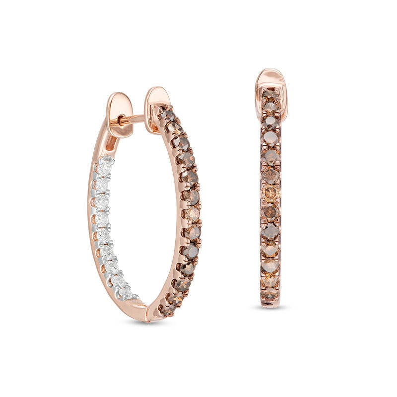 1.5 CT. T.W. Enhanced Champagne and White Diamond Inside-Out Hoop Earrings in 14K Rose Gold