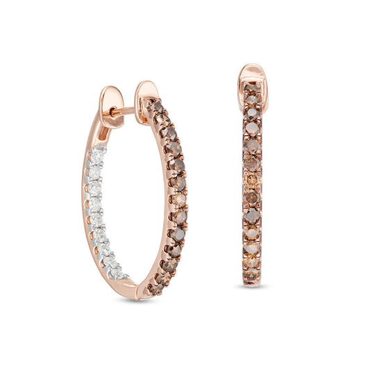 1.5 CT. T.W. Enhanced Champagne and White Diamond Inside-Out Hoop Earrings in 14K Rose Gold