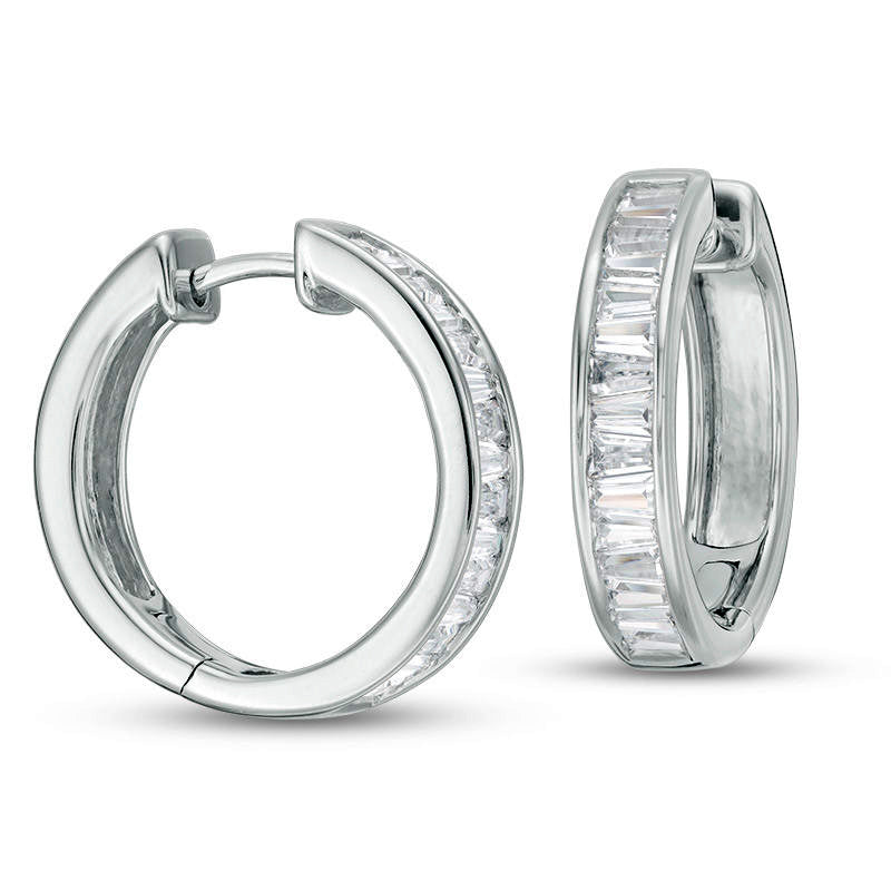 1.63 CT. T.W. Baguette Diamond Hoop Earrings in 14K White Gold