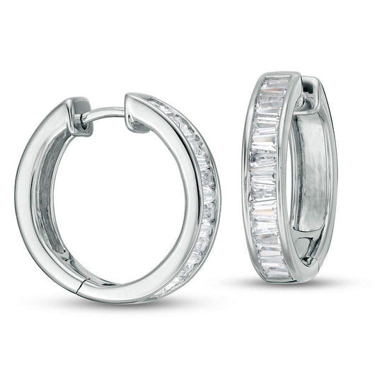 1.63 CT. T.W. Baguette Diamond Hoop Earrings in 14K White Gold