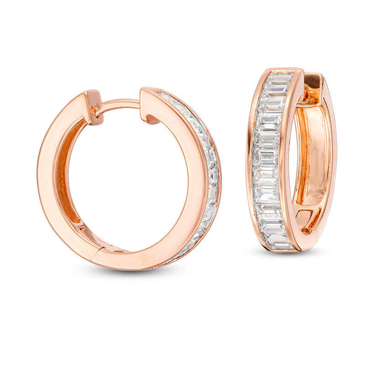 1.63 CT. T.W. Baguette Diamond Hoop Earrings in 14K Rose Gold