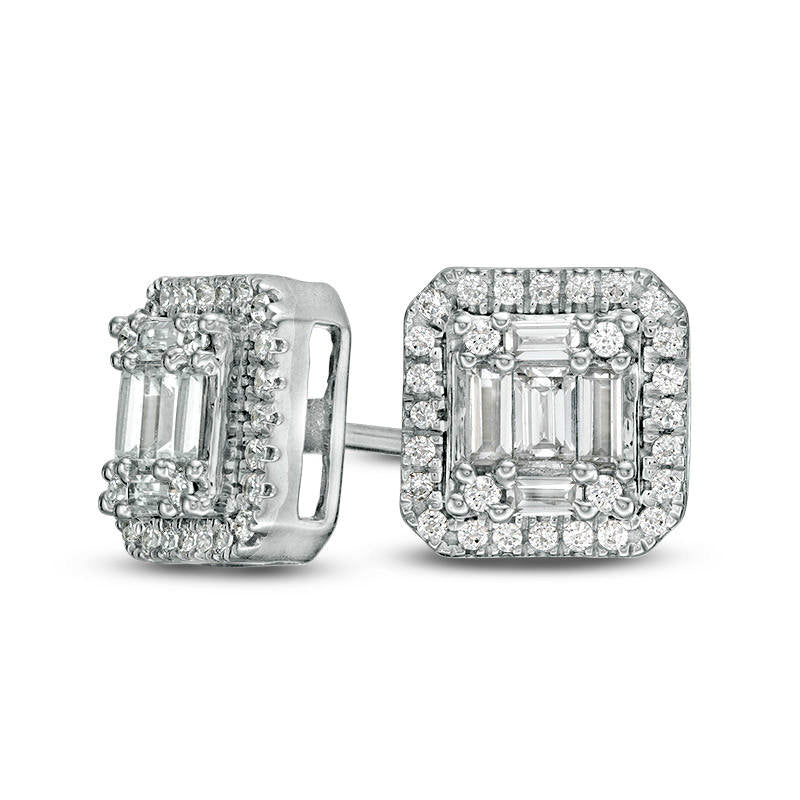 0.63 CT. T.W. Composite Diamond Square Frame Stud Earrings in 14K White Gold