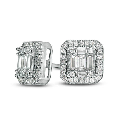 0.63 CT. T.W. Composite Diamond Square Frame Stud Earrings in 14K White Gold