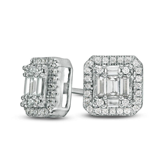 0.63 CT. T.W. Composite Diamond Square Frame Stud Earrings in 14K White Gold
