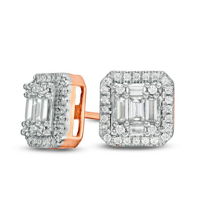 0.63 CT. T.W. Composite Diamond Square Frame Stud Earrings in 14K Rose Gold