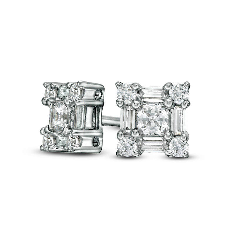 0.5 CT. T.W. Princess-Cut Diamond Art Deco Frame Stud Earrings in 14K White Gold