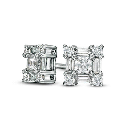 0.5 CT. T.W. Princess-Cut Diamond Art Deco Frame Stud Earrings in 14K White Gold