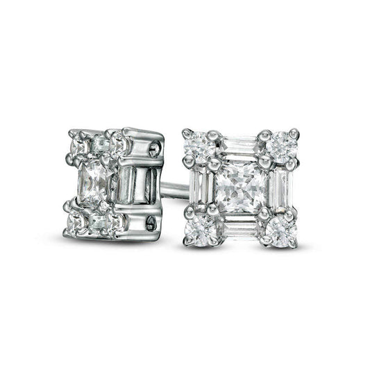 0.5 CT. T.W. Princess-Cut Diamond Art Deco Frame Stud Earrings in 14K White Gold