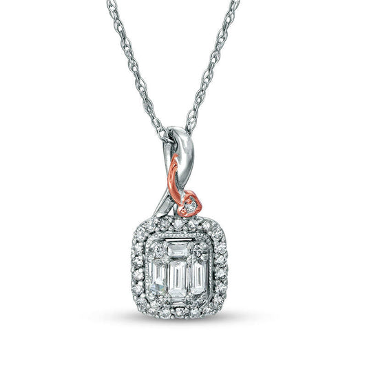 0.25 CT. T.W. Composite Natural Diamond Rectangular Frame Heart-Topped Twist Pendant in 10K Two-Tone Gold