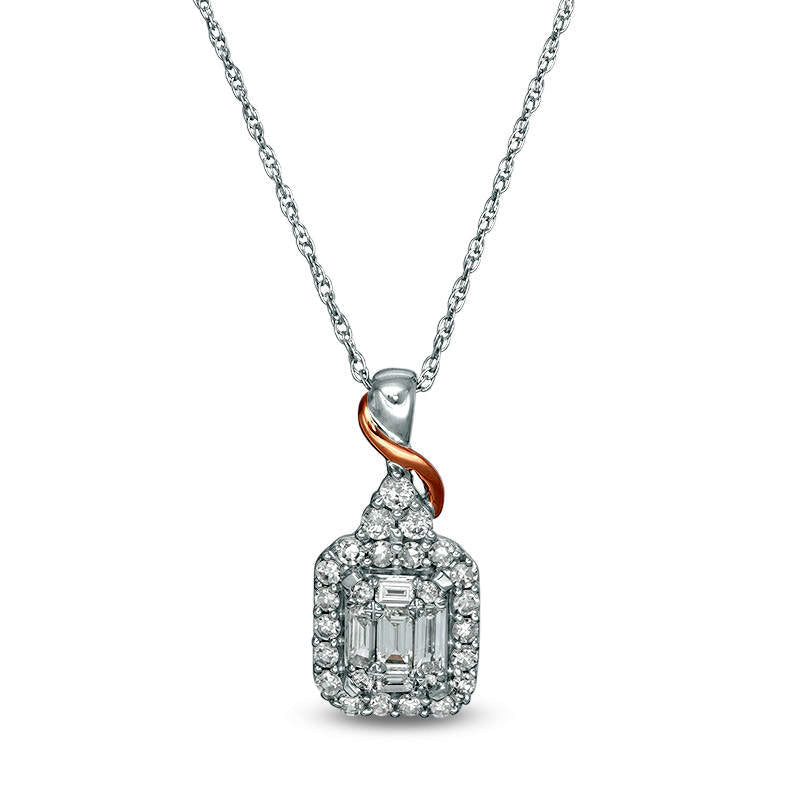 0.33 CT. T.W. Composite Natural Diamond Octagonal Frame Twist Pendant in 10K Two-Tone Gold