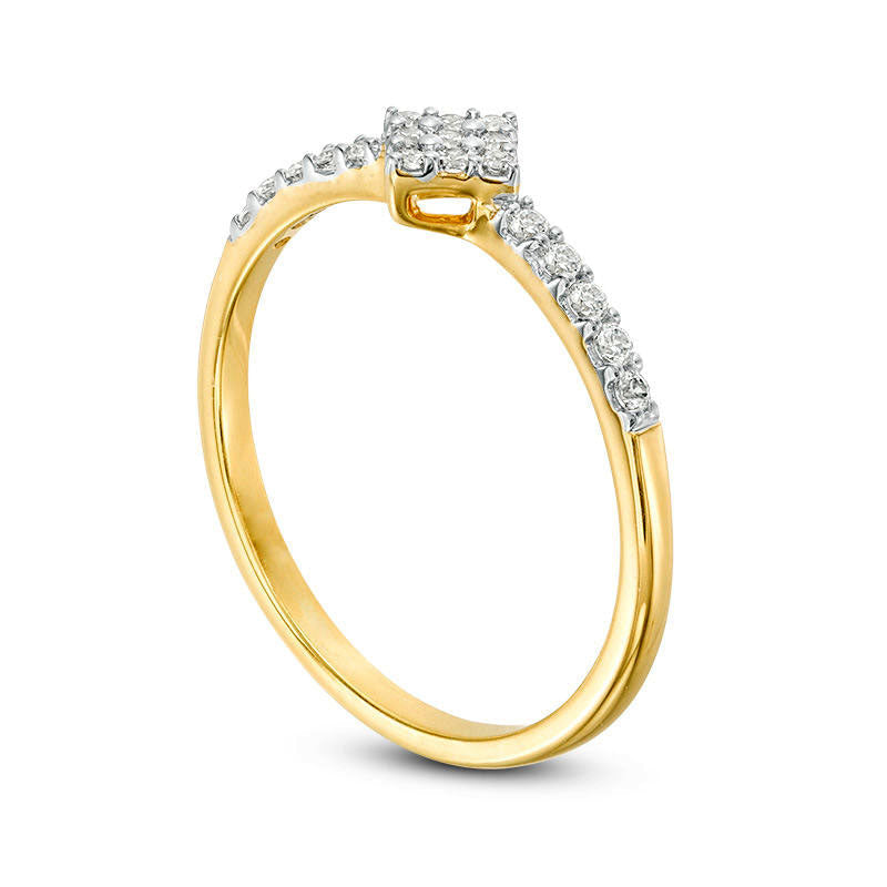 0.17 CT. T.W. Composite Natural Diamond Tilted Square Promise Ring in Solid 10K Yellow Gold