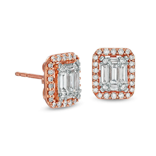 0.63 CT. T.W. Composite Diamond Octagonal Frame Stud Earrings in 10K Rose Gold