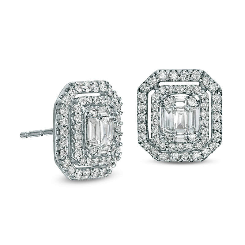 0.75 CT. T.W. Composite Diamond Double Octagonal Frame Stud Earrings in 10K White Gold