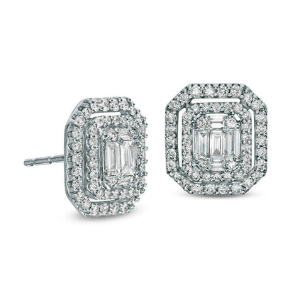 0.75 CT. T.W. Composite Diamond Double Octagonal Frame Stud Earrings in 10K White Gold