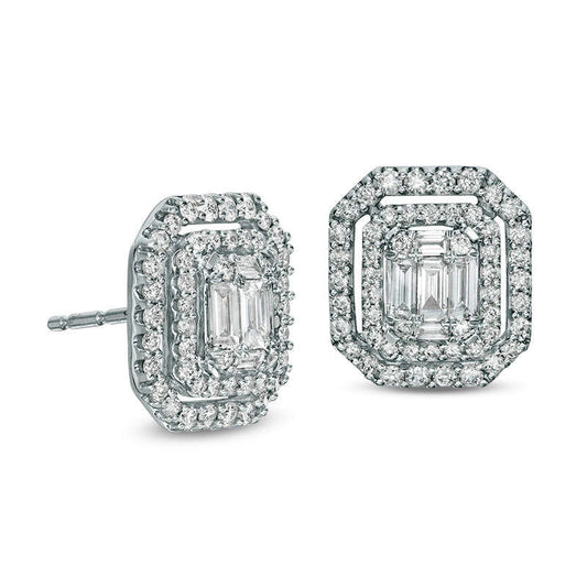 0.75 CT. T.W. Composite Diamond Double Octagonal Frame Stud Earrings in 10K White Gold
