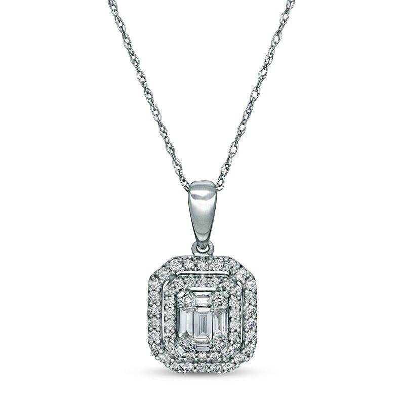 0.5 CT. T.W. Composite Natural Diamond Double Octagonal Frame Pendant in 10K White Gold
