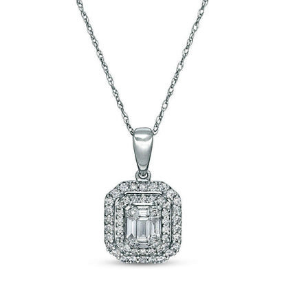 0.5 CT. T.W. Composite Natural Diamond Double Octagonal Frame Pendant in 10K White Gold