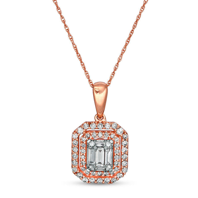 0.5 CT. T.W. Composite Natural Diamond Double Octagonal Frame Pendant in 10K Rose Gold