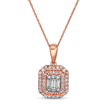 0.5 CT. T.W. Composite Natural Diamond Double Octagonal Frame Pendant in 10K Rose Gold