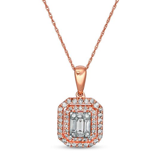 0.5 CT. T.W. Composite Natural Diamond Double Octagonal Frame Pendant in 10K Rose Gold