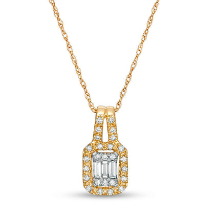 0.2 CT. T.W. Composite Natural Diamond Rectangular Frame Pendant in 10K Yellow Gold
