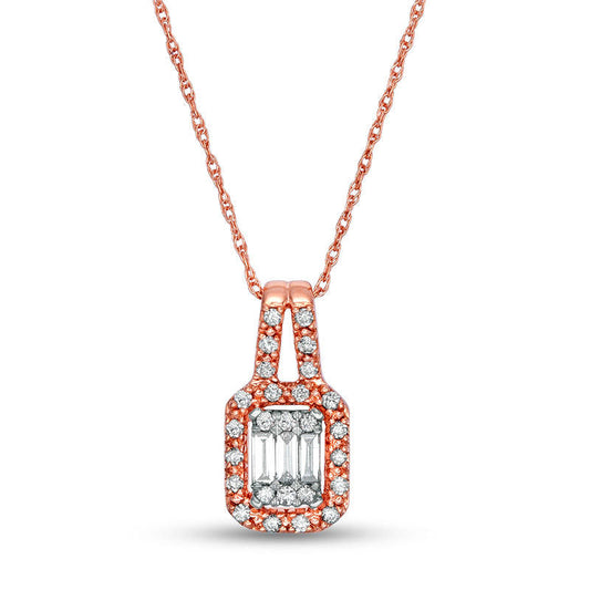 0.2 CT. T.W. Composite Natural Diamond Rectangular Frame Pendant in 10K Rose Gold