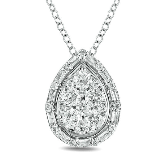 0.5 CT. T.W. Composite Baguette and Round Natural Diamond Pear-Shaped Pendant in 10K White Gold